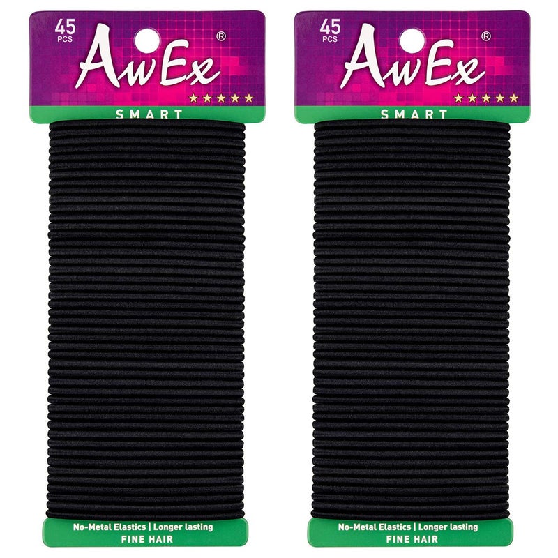 AwEx Black Hair Bands for FINE Hair,0.12 inch (3 mm) in Thickness,5.5 inches(140 mm), Regular Loop Hair Ties,No Metal Elastics,Ponytail Holder for THIN Hair - Image 1